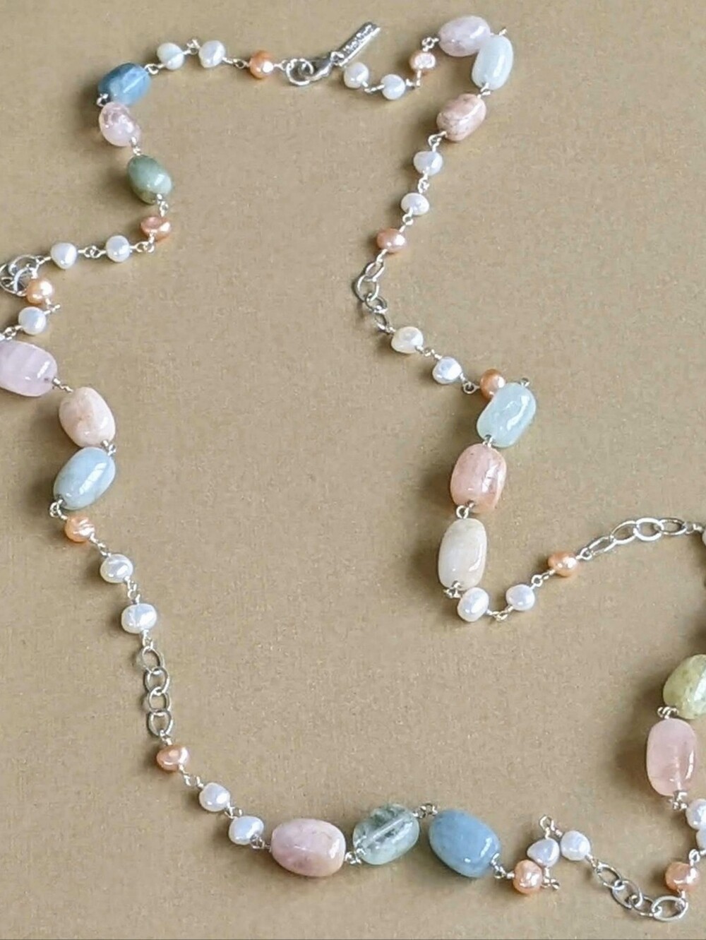 Vantel Pearls "Summer Sorbet" 40" Sterling Silver, Morganite & Freshwater Pearl